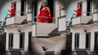 Standing in Balcony Wearing See Through Dress
